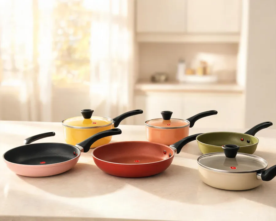 T-fal nonstick pans in warm kitchen colors